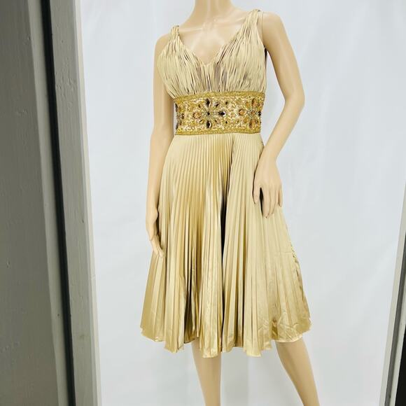 Cache Luxe Gold Pleated & Beaded Dress - Picture 1 of 10